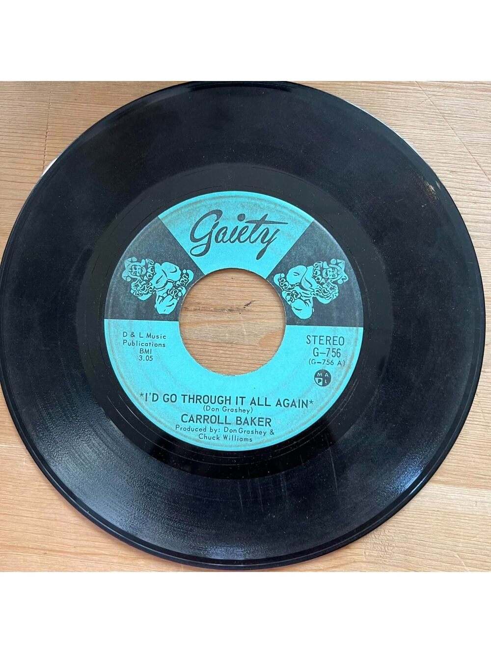 Carroll Baker-I'd go through it All Again/I'll get over youSomeday 45rpm VG+ R20